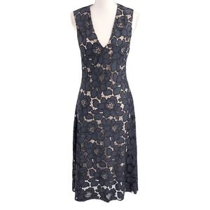 Zara Womens Size Small Midi Dress Sleeveless Floral Blue and Black Lace A-Line